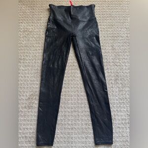 Spanx Faux Leather Leggings Black Shaping High Rise Size Large